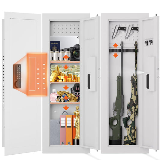 kavey 47.24" Wall Safe Between the Studs, Hidden Safe with Pegboard & LCD Keypad, Digital In Wall Gun Safe with 3 Removable Shelves, Magnetic Gun Slot, In Wall Safe (White-Digital) - image 1