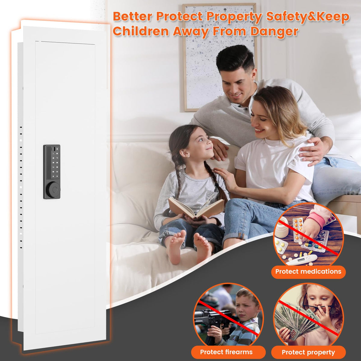 kavey 47.24" Wall Safe Between the Studs, Hidden Safe with Pegboard & LCD Keypad, Digital In Wall Gun Safe with 3 Removable Shelves, Magnetic Gun Slot, In Wall Safe (White-Digital) - image 8