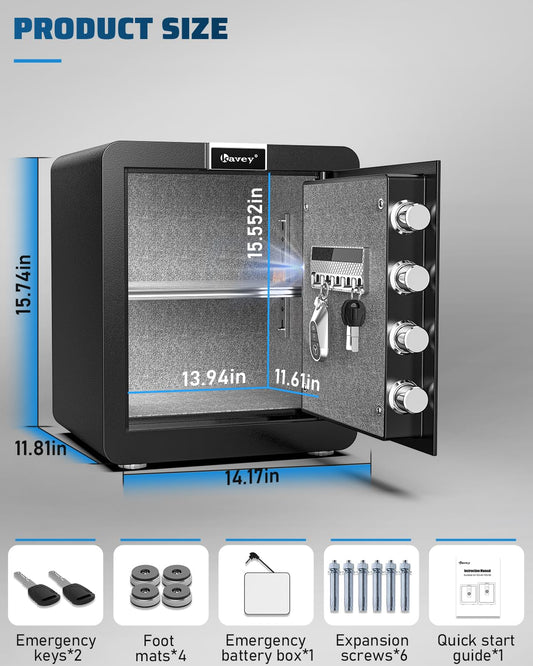 Kavey 1.8 Cubic Feet Fireproof Safe Box, LCD Touch Screen Home Safe with Dual Alarm System & Mute Mode, Waterproof Steel Security Safe with US Patent Design & LED Light for Cash Documents Storage - image 2