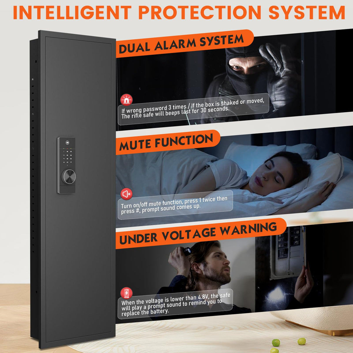 53.15" Wall Safe Between the Studs, Digital Hidden Safe with LCD Backlit Keypad, Large Wall Gun Safe with 5 Adjustable Shelves & Magnetic Slot for Home (Black-Digital) - image 7