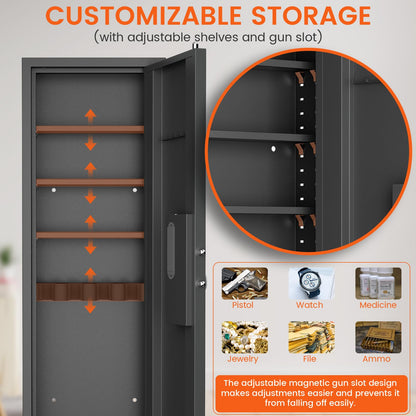 53.15" Wall Safe Between the Studs, Digital Hidden Safe with LCD Backlit Keypad, Large Wall Gun Safe with 5 Adjustable Shelves & Magnetic Slot for Home (Black-Digital) - image 6