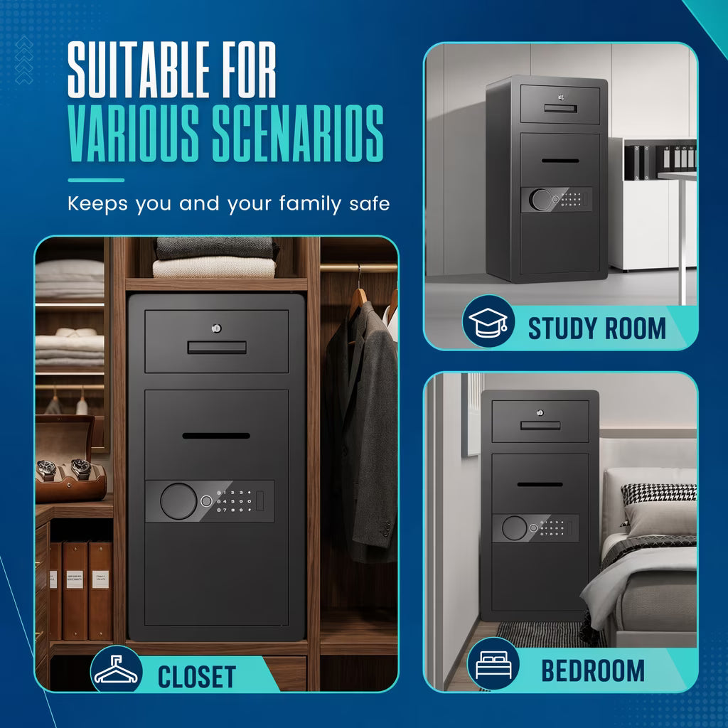 SDI-Y3C-80W 6.8 cu ft Extra Large Safe Box, Fingerprint Home Safe with Key, LCD Keypad & Hidden Compartment, Money Safe with Drawer & Jewerly Organizer for Home Office