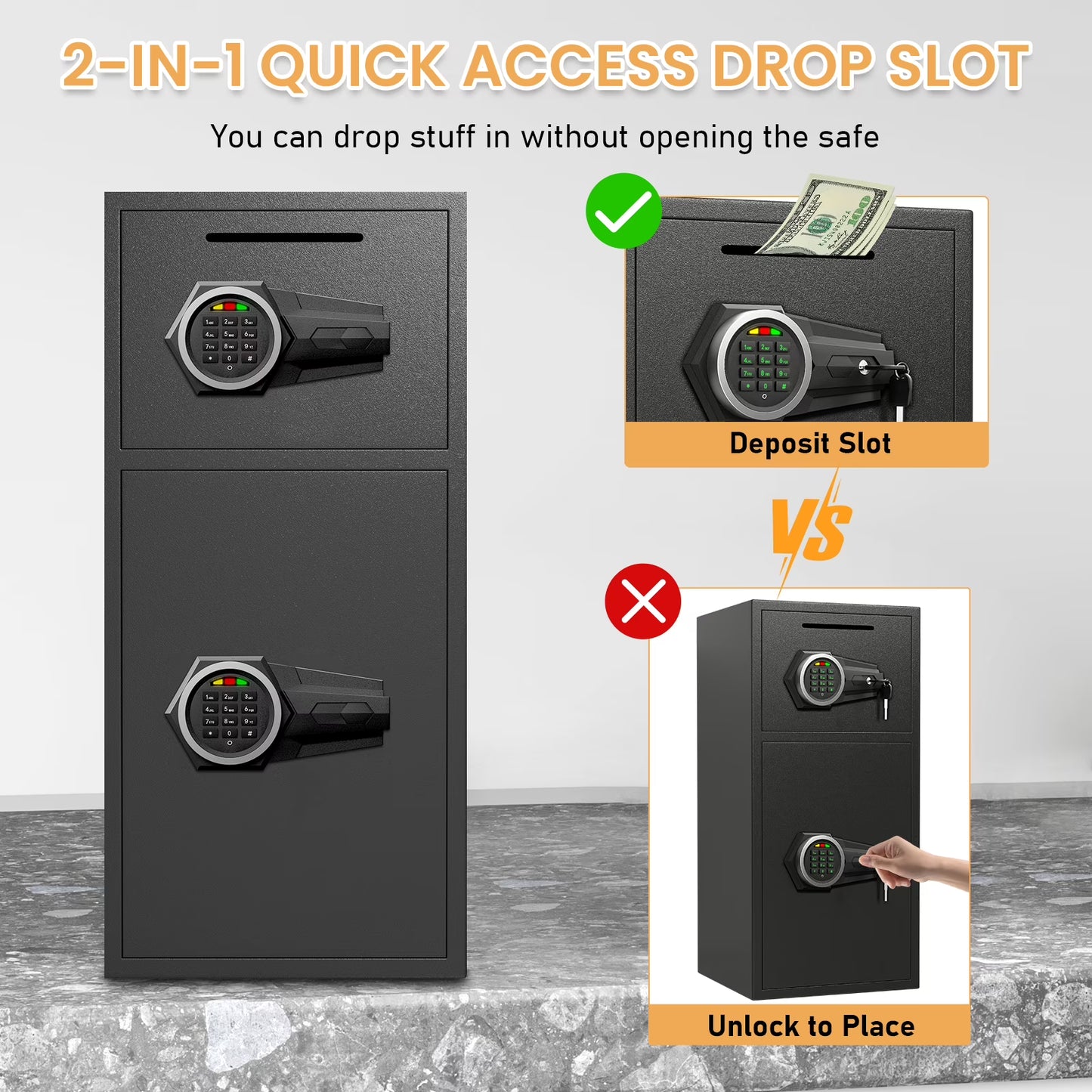 SDI-KL-75D Safe - 7.0 Cu ft Large Safe Box with LED Light Fireproof Safe for home Documents,Electronic Password Money Safe with Deposit Slot & Dual Alarm System,Home Safe for Business Valuables