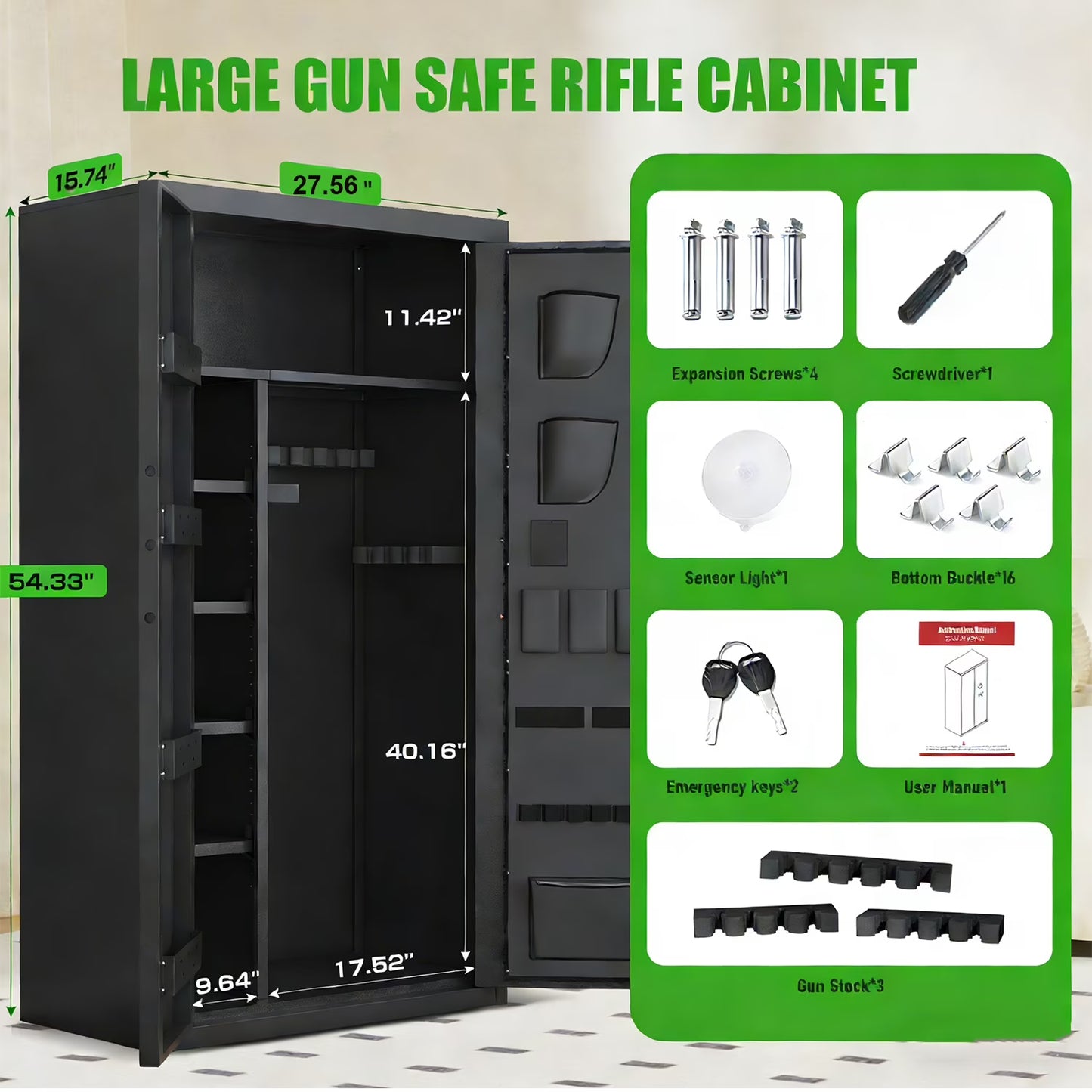 SDI-AKG3-138D, 20-25 Large Heavy-Duty Gun Safe & Home Security Cabinet,Unassembled Gun Safe with Adjustable Shelf & Gun Rack, Gun Safe for Home and Shotgun, Gun Cabinet with Mute Function & Dual Alarm