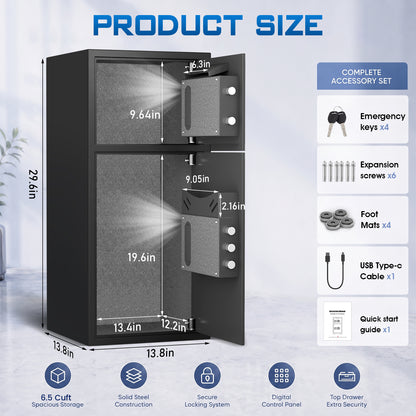 KAV-KL-75D  kavey 6.5 Cu. Ft. Fireproof Waterproof Safe Box with Digital Keypad, LED Light, Dual Alarm System
