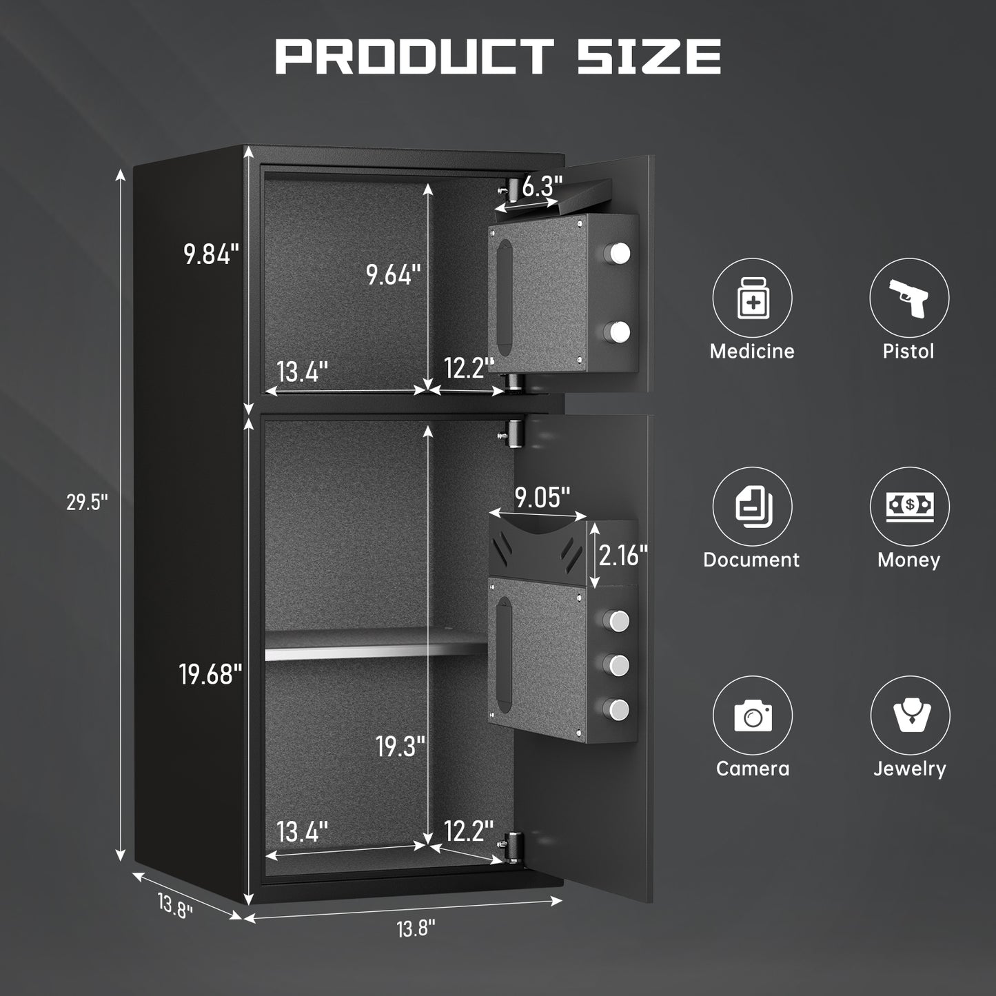 OME KM-75 6.5 Cub Home Safe Box Fireproof Waterproof, Money Safe with Deposit Slot and Backlit Keypad, Heavy Duty Home Safe with Dual Alarm Sytem, Fireproof Safe with 2 Doors for Home Valuables