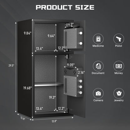 OME KM-75 6.5 Cub Home Safe Box Fireproof Waterproof, Money Safe with Deposit Slot and Backlit Keypad, Heavy Duty Home Safe with Dual Alarm Sytem, Fireproof Safe with 2 Doors for Home Valuables