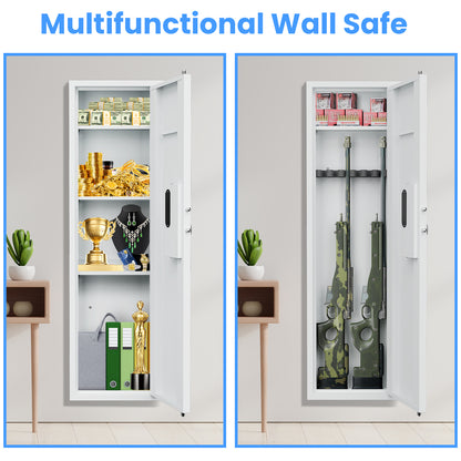 Kav-KW-135BW 53.15" Tall Wall Safe Between the Studs 16" Centers, Hidden Wall Safes With Removable shelfs and Adjustable Gun Rack, Biometric Wall Gun Safe for Home Rifle, Cash, Jewelry, Documents - White