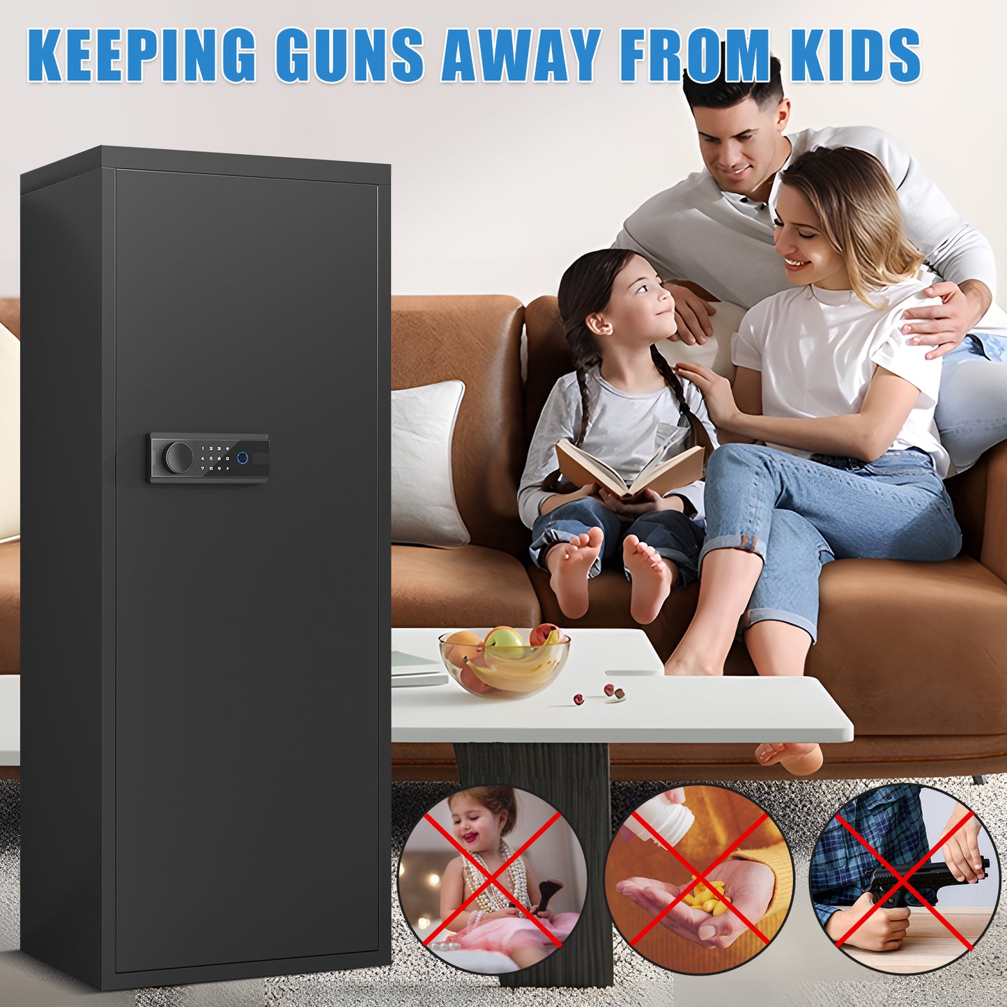 Riflewell 10-12 Biometric Fingerprint Gun Safe,Unassembled Gun Safes with Dual Alarm and Mute Function for Home Shotguns,Easy Assembly Gun Cabinet with LED Light, Adjustable Gun Racks and Shelf