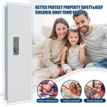 SDI-KW-135BW, Silkight 53.15" Wall Safe - Biometric Hidden Safe with Dual Alarm System, 3 Adjustable Shelves - White