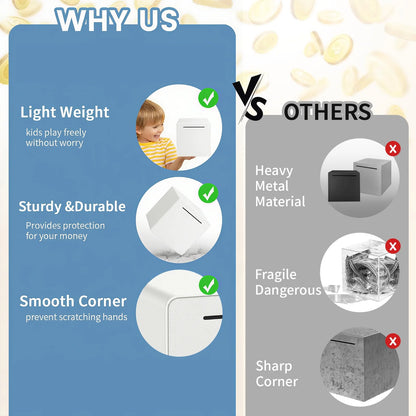 KAVEY Unbreakable Piggy Bank Transparent Window Design for Adults Boys and Girls Jar for Savings Strong Practical Cash Saving Box Must Break to Open