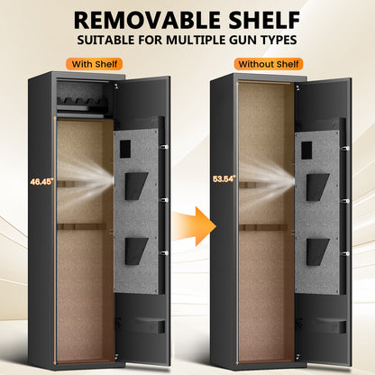 KAV-GKM-138W- 5-7 Gun Safe, Biometric Fingerprint Gun Safe for Pistols and Shotguns, Long Gun Cabinet with Adjustable Gun Rack, Removable Shelf and Pistol Bags