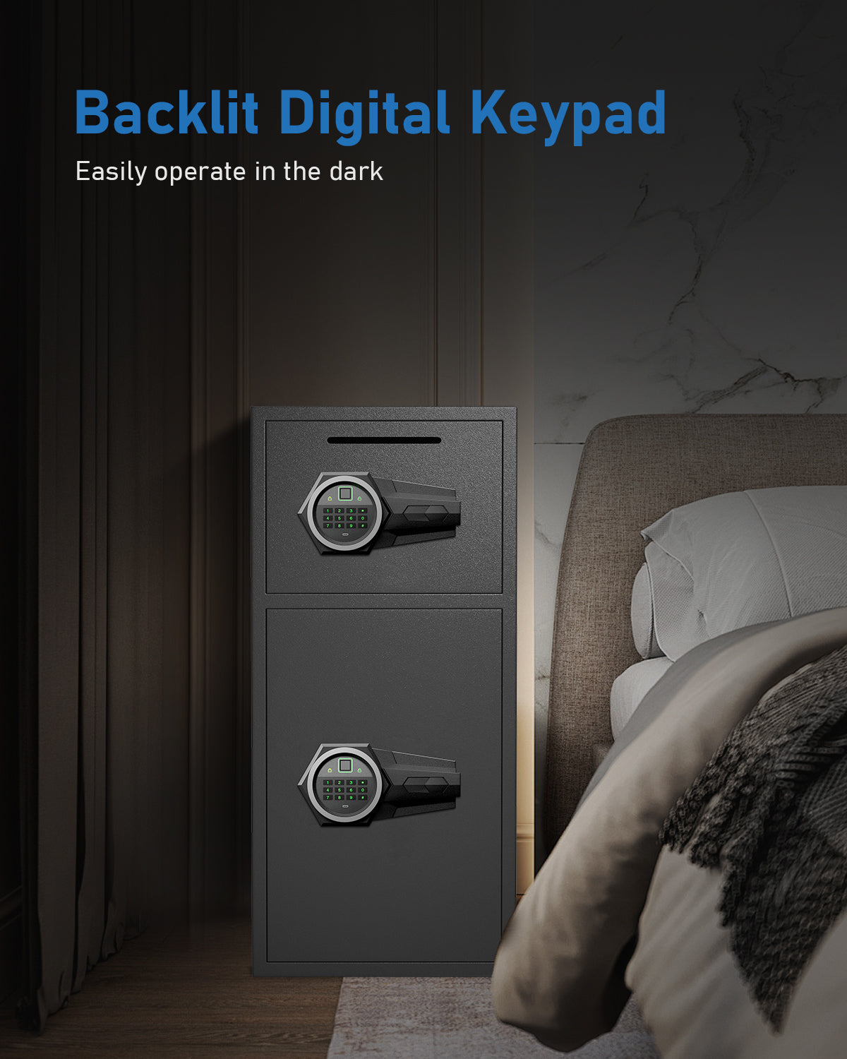 OME KL-75W 6.5 Cub Large Home safe Fireproof Waterproof, Biometric Safe Box with Slot & Metal Deposit Storage Box, Money Box with Dual Alarm System & Mute Mode for Valuables