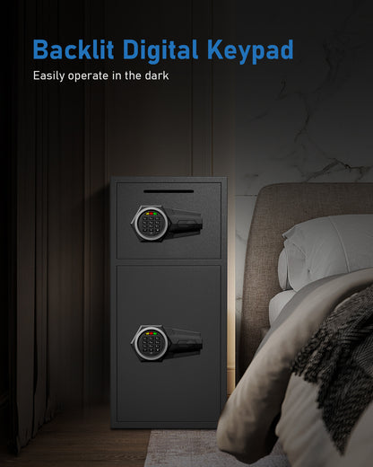 HK-KL-75D 6.5 Cuft Digital Safe Box with Mute Function and LED Light, Home Office Safes with Deposit Slot & Dual Alarm System, Security Box for Money Valuables
