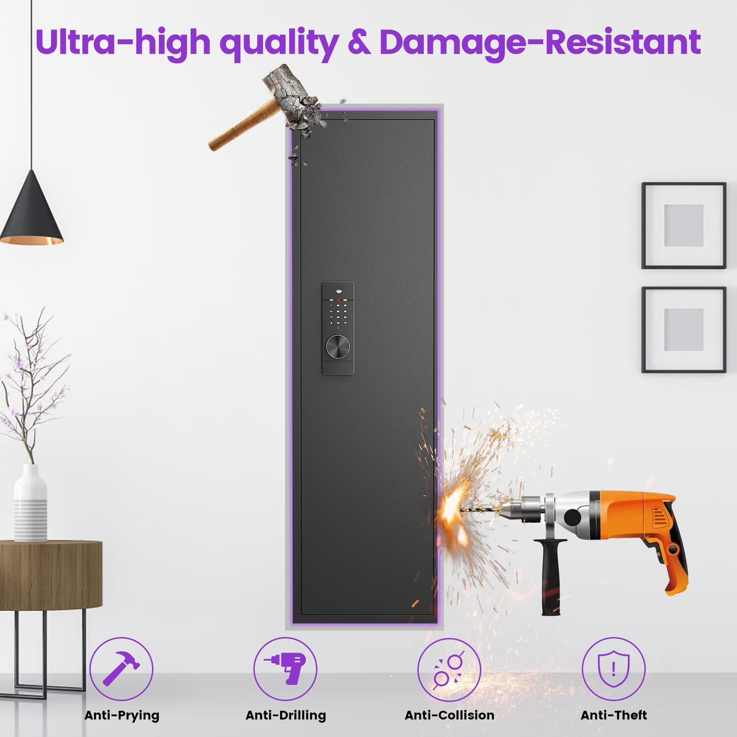 SDI-KW-135HD, Silkight 53.15” Wall Gun Safe - Hidden Firearm Safes Between the Studs for Home Firearm Money Valuables