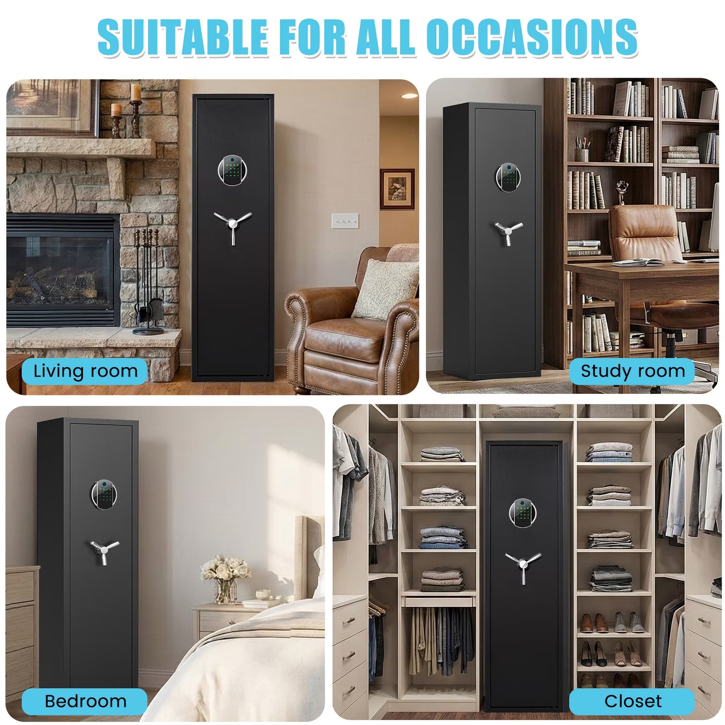 SDI-G2SQ-138W 5-10 Gun Safe, Biometric Long Gun Safes with Fingerprint, Digital Gun Safe with Backlit Keypad & LED Light, Gun Cabinet with 3 Adjustable Gun Slots, Removable Shelf, Ammo Box