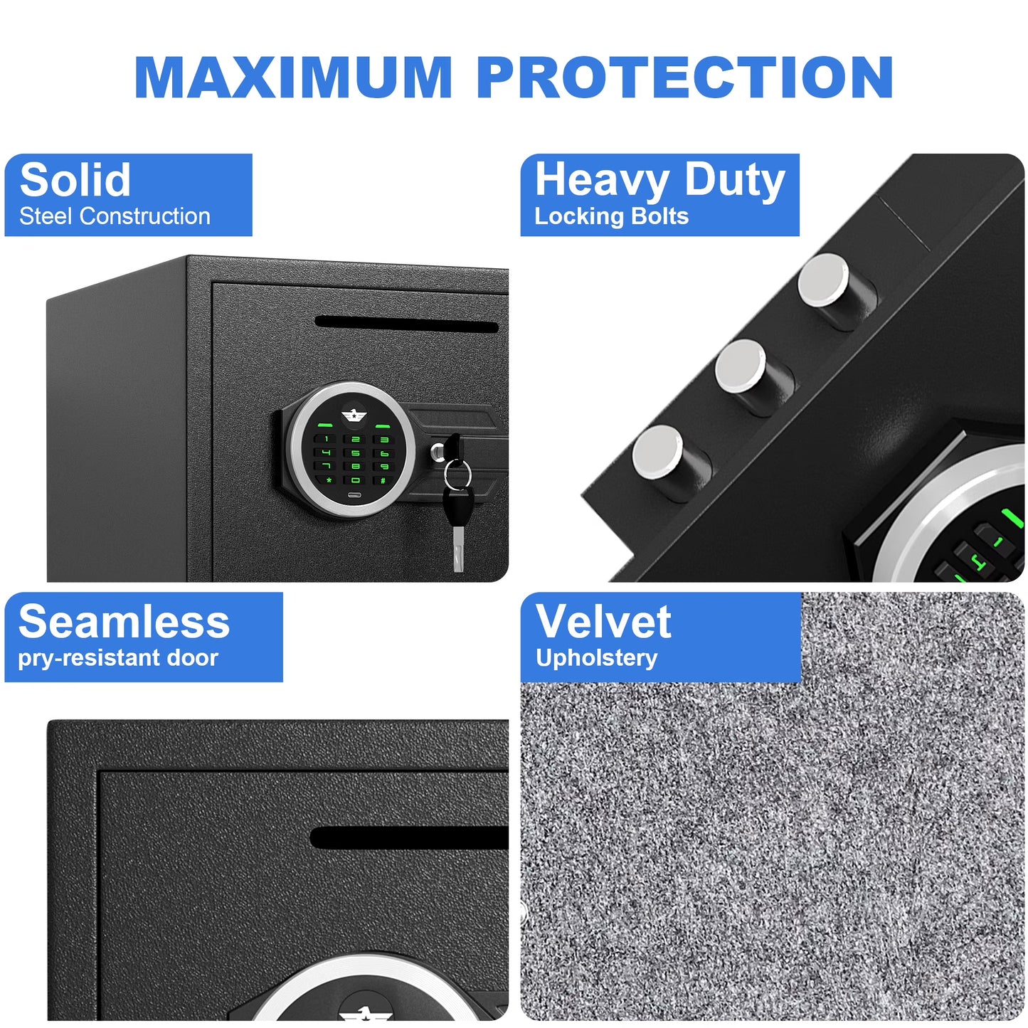 SDI-KM-75D 6.5 Cu ft Home Safe Box - Fireproof Depository Drop Safe with Backlit Keypad&Alarm System for Business Home