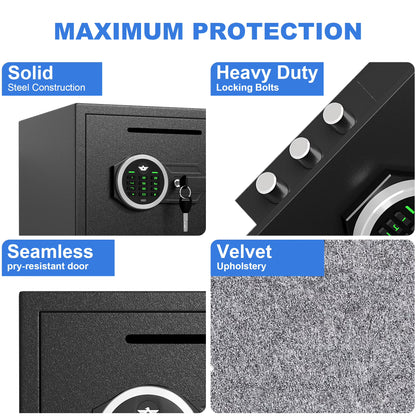 SDI-KM-75D 6.5 Cu ft Home Safe Box - Fireproof Depository Drop Safe with Backlit Keypad&Alarm System for Business Home