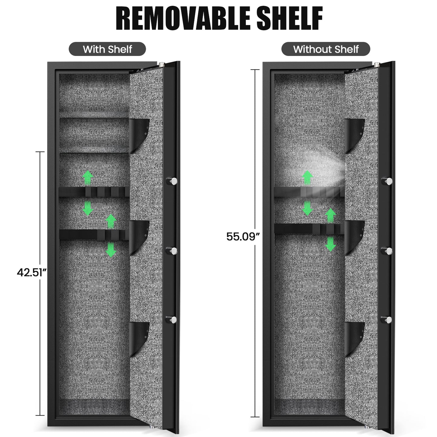 5-6 Gun Safe,Large Gun Safe with Dight Keypad and Dual Alarm, Gun Cabinet with Removeable Shelf and Rack, Gun Safes for Home Shotguns and Pistols