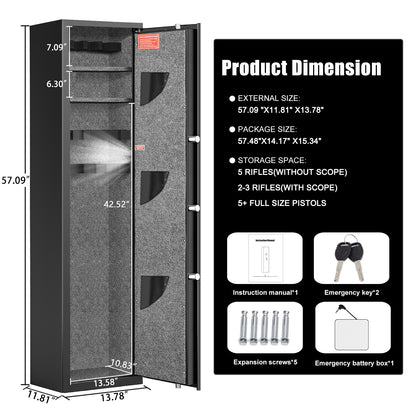 5-6 Gun Safe,Large Gun Safe with Dight Keypad and Dual Alarm, Gun Cabinet with Removeable Shelf and Rack, Gun Safes for Home Shotguns and Pistols