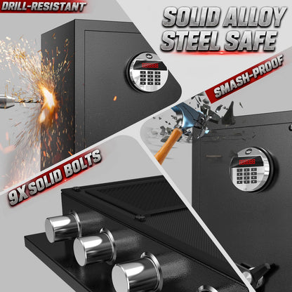 Large Safe Box with Metal Keypad, Fireproof Waterproof Bag & 9 Bolts - image 3