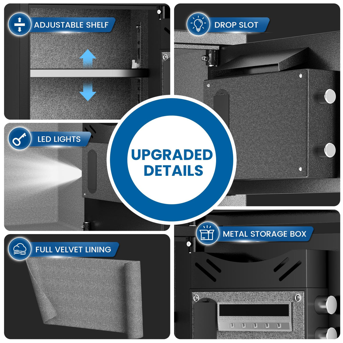 6.0 Cu ft Large Biometric Fingerprint Safe, Fireproof Waterproof Safe With Dual Alarm & Mute System and LED Light, Home Safe with Deposit Slot & Removable Shelf, Security Box for Money Valuables - image 5