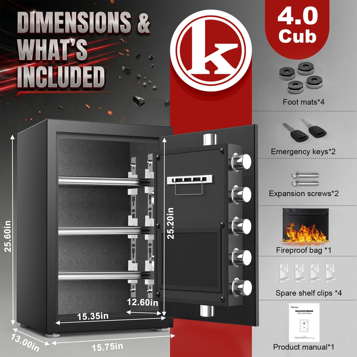 Large Safe Box with Metal Keypad, Fireproof Waterproof Bag & 9 Bolts - image 7