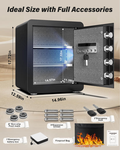 Kavey 2.0 Cubic Feet Biometric Safe Box with Fireproof Waterproof Bag, Fingerprint Home Security Safe with Touchscreen Keypad, Dual Alarm, Mute Mode, LED Light and 2 Adjustable Shelves for Home Office - image 2