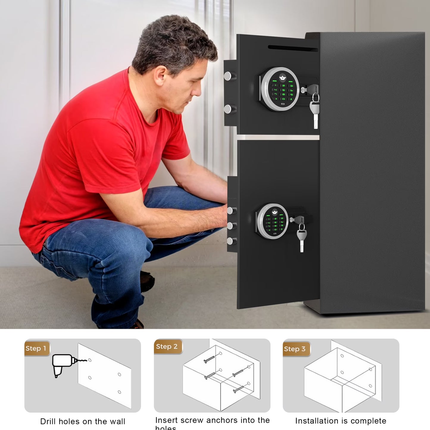 SDI-KM-75D 6.5 Cu ft Home Safe Box - Fireproof Depository Drop Safe with Backlit Keypad&Alarm System for Business Home