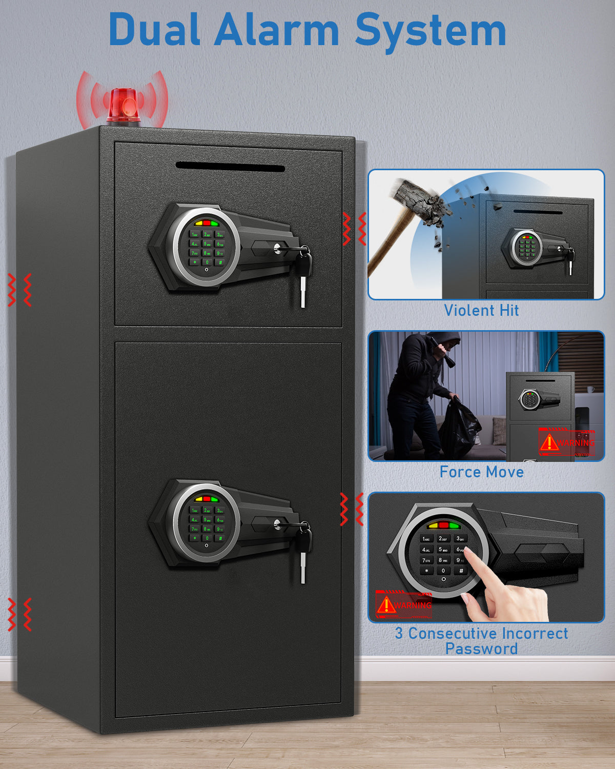 HK-KL-65D Large Double Door Safe Box Fireproof Waterproof, 6.0 Cu ft Security Safe with LED Light and Dual Alarm System, Home Safes Digital Keypad and Mute Function, Security Lock Box for Money and Valuables