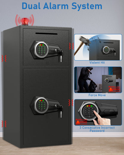 HK-KL-65D Large Double Door Safe Box Fireproof Waterproof, 6.0 Cu ft Security Safe with LED Light and Dual Alarm System, Home Safes Digital Keypad and Mute Function, Security Lock Box for Money and Valuables