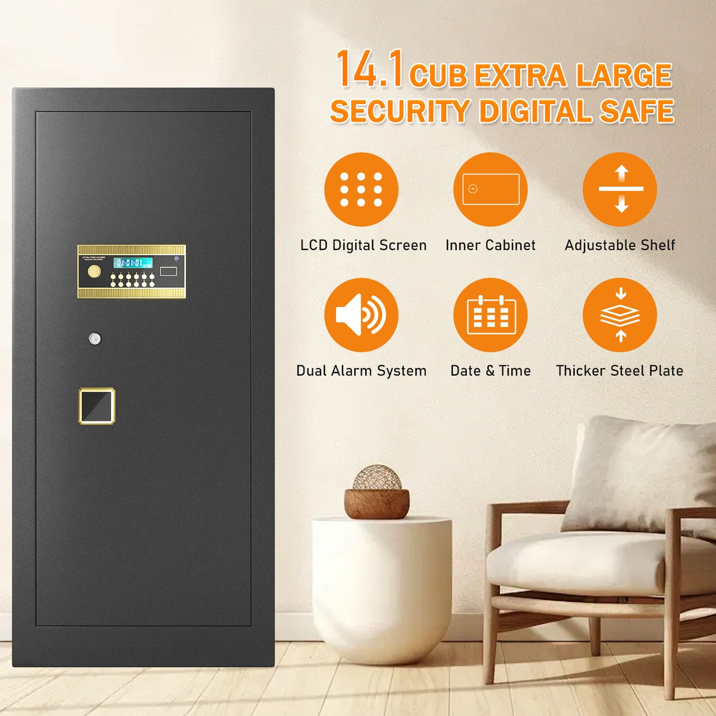 KAV Extra Large Safe Box, 14.1 Cubic Feet Heavy Duty Big Safe with Security Double Key Lock & Seperate Lock Box