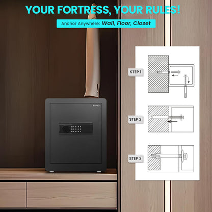 KAV KV-45 2.0 Cub Safe Box, Digital Home Safe with Two Removable & Adjustable Shelf, Safe for Home with Mute Mode & Dual Alarm, Money Safe Box with 4 Solid Living Bolts and Velvet Interior