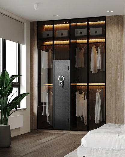 OME- 1-2Gun Safe, Biometric Fingerprint Gun Safes for Home, Quick Access Gun Cabinets with LED Light, Gun Safe with Adjustable Gun Rack