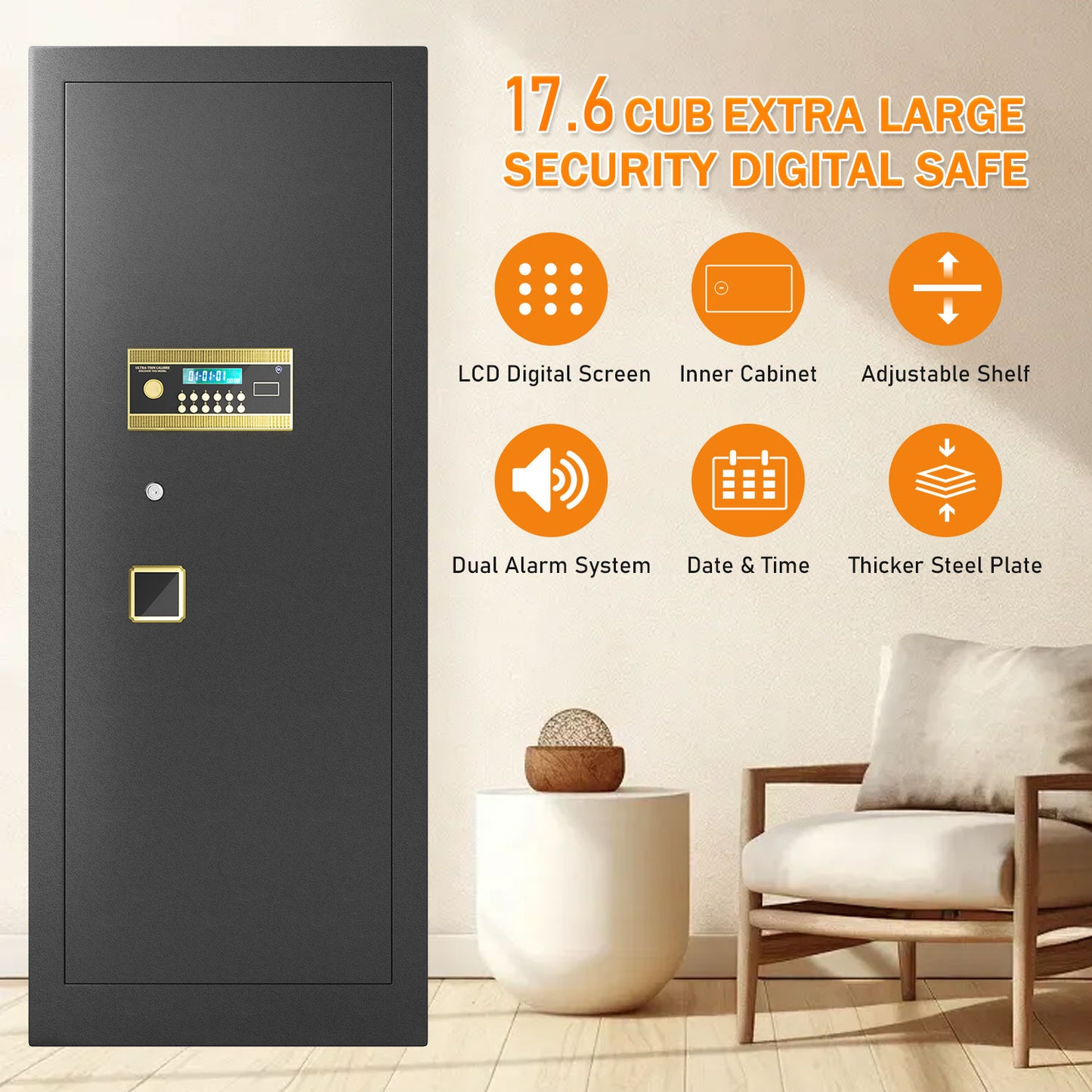 KAV Extra Large Safe Box, 17.6 Cubic Feet Heavy Duty Big Safe with Security Double Key Lock & Seperate Lock Box