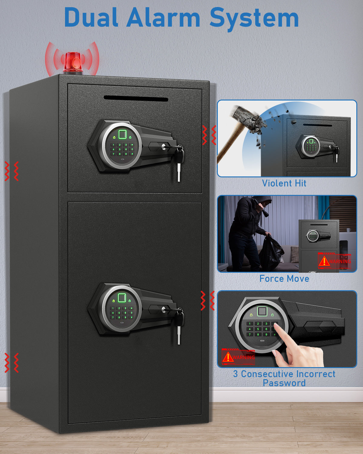 HK-KL-65W 6.0 Cu.ft. Large Safe Box with LED Light, Fingerprint Password Personal Safes with Deposit Slot & Dual Alarm System, Security Box for Valuables