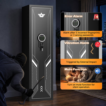 KAV-GKM-138W- 5-7 Gun Safe, Biometric Fingerprint Gun Safe for Pistols and Shotguns, Long Gun Cabinet with Adjustable Gun Rack, Removable Shelf and Pistol Bags