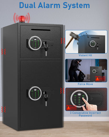 35-Omethey 6.0 Cub Home Safe Box Fireproof Waterproof, Money Safe with Deposit Slot and Backlit Keypad, Heavy Duty Home Safe with Dual Alarm Sytem, Fireproof Safe with 2 Doors for Home Valuables