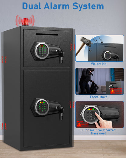 HK-KL-75D 6.5 Cuft Digital Safe Box with Mute Function and LED Light, Home Office Safes with Deposit Slot & Dual Alarm System, Security Box for Money Valuables