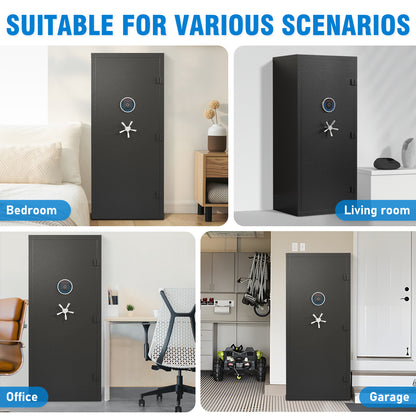 OME-/AK1-132W  10-12 Biometric Gun Safe，Large Unassembled Fingerprint Gun Safes for Home Guns and Shotgun，Shotgun Safe with Mute Function & Backlit Keypad，Long Gun Safe with Adjustable Ammo Box