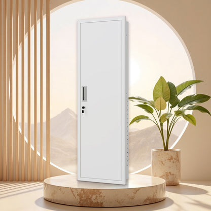 OME KW-120 Mirror Jewelry Cabinet, 47.24" Tall Wall Mounted Jewelry Cabinet with Mirror and Light, Large Jewelry Armoire Organizer, Jewelry Storage with Lock & Adjustable Shelves (White