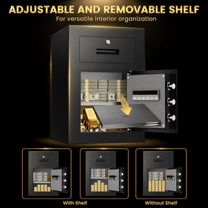 SDI-G3S-55C 2.4 cu ft Safe Box, Home Safe with Widened Frame Design & Drawer, Large Money Box with Key & Backlit Keypad & Adjustable Shelf, Lock Box for Home Office Documents