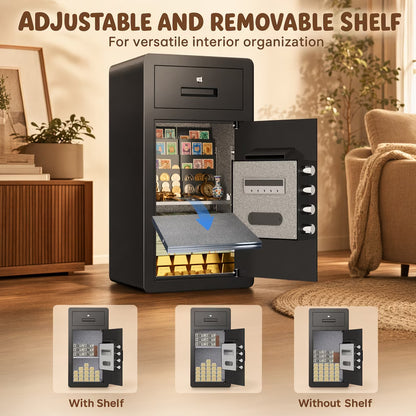 SDI-Y3C-80W 6.8 cu ft Extra Large Safe Box, Fingerprint Home Safe with Key, LCD Keypad & Hidden Compartment, Money Safe with Drawer & Jewerly Organizer for Home Office