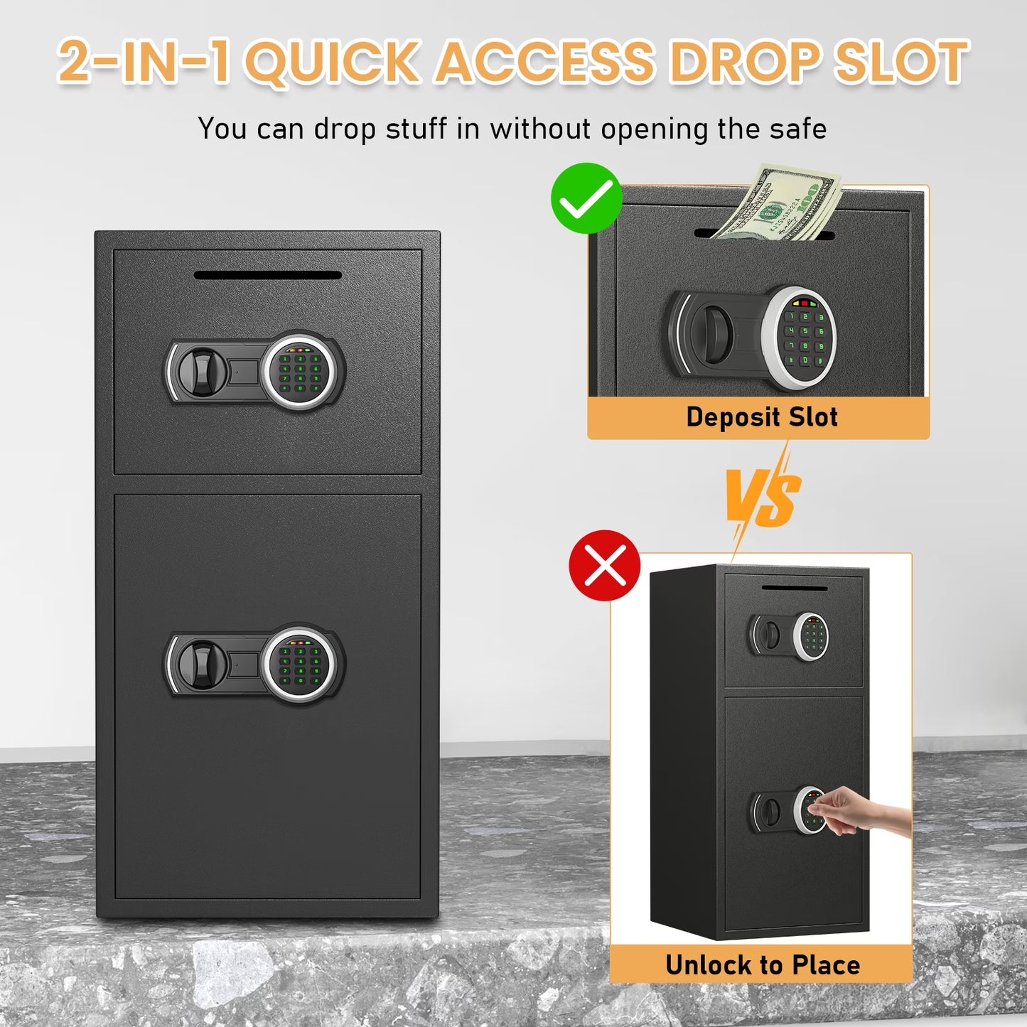 SDI-KN-65, 6.0 Cu ft Large Safe Box Fireproof Waterproof,Heavy Duty Home Safe with Deposit Slot and 5 Solid Lock Bolts,Digital Money Safe for Valuables