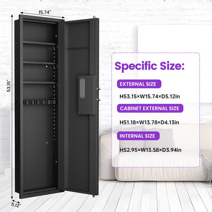 SDI-KW-135HD, Silkight 53.15” Wall Gun Safe - Hidden Firearm Safes Between the Studs for Home Firearm Money Valuables