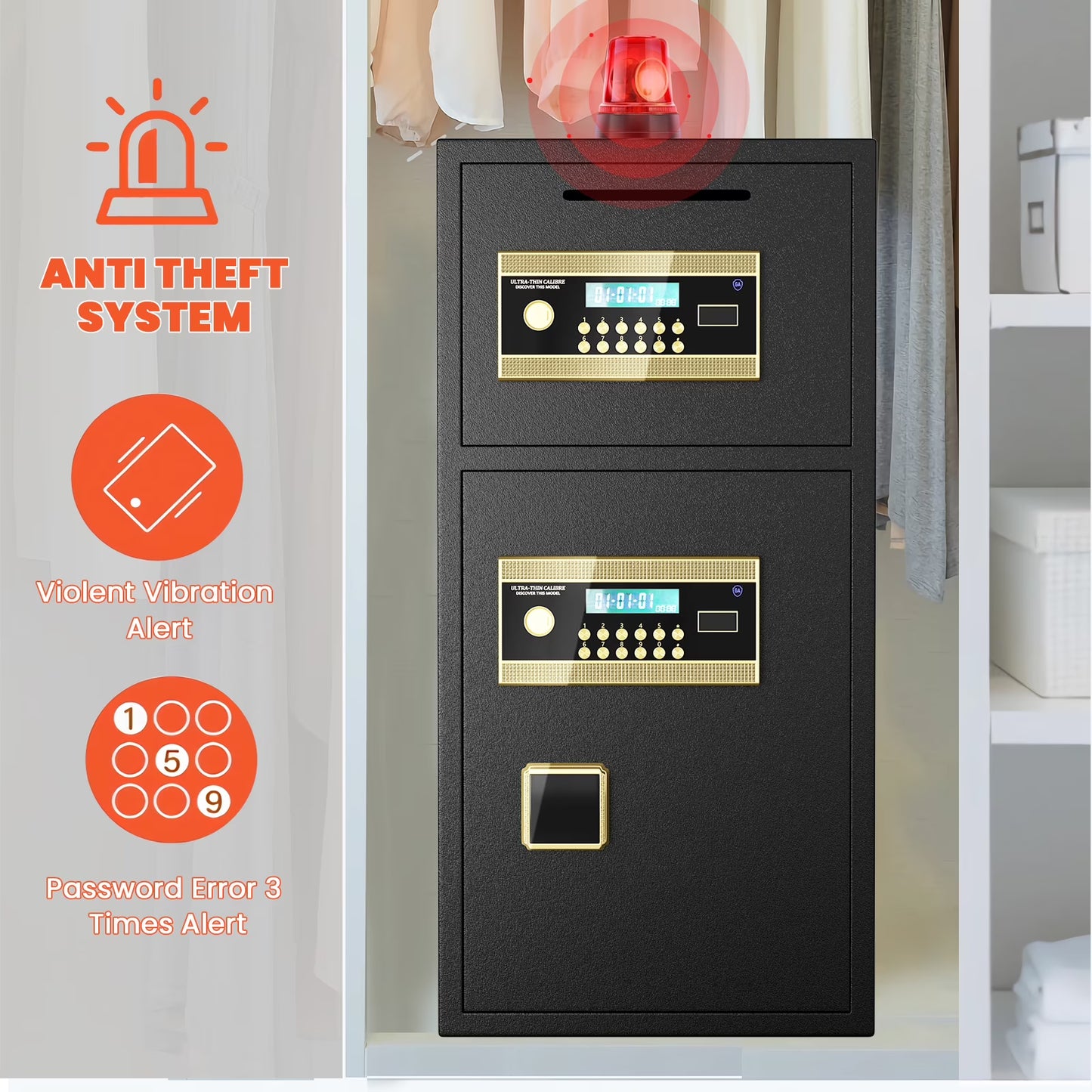 SDI-K3-65D Safe - Double Door Safe Box ,6.0 Cu ft Extra Large Fireproof Safe for Home Documents Storage,Digital Security Safe with Dual Alarm and Hidden Code Function,for Home,Office and Hotel