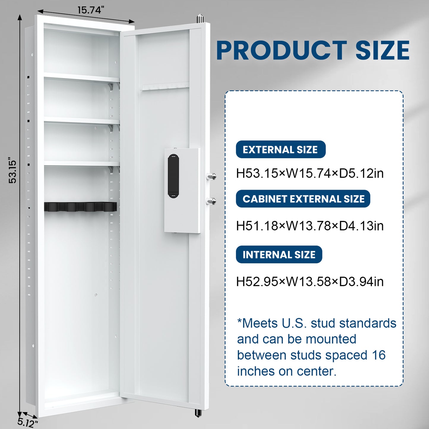 BM-135BW 53.15" In Wall Gun Safe, Wall Safe Between the Studs, Biometric Hidden Gun Safes for Pistols