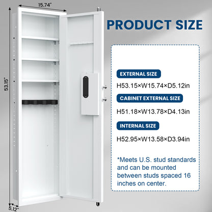 BM-135BW 53.15" In Wall Gun Safe, Wall Safe Between the Studs, Biometric Hidden Gun Safes for Pistols