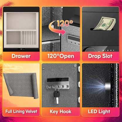 SDI-Y3C-80W 6.8 cu ft Extra Large Safe Box, Fingerprint Home Safe with Key, LCD Keypad & Hidden Compartment, Money Safe with Drawer & Jewerly Organizer for Home Office
