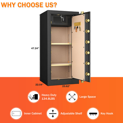KAV Extra Large Safe Box, 14.1 Cubic Feet Heavy Duty Big Safe with Security Double Key Lock & Seperate Lock Box